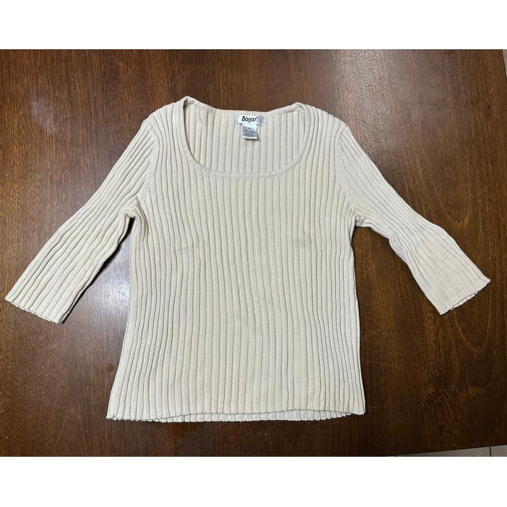 Vintage Ribbed Grunge 90s Sweater Shirt Women Medium Nude Neutral Bodycon Twee